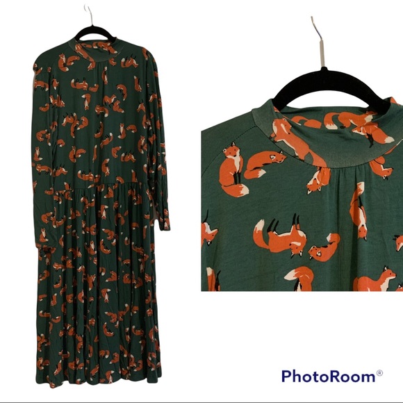Modcloth Dresses & Skirts - Modcloth Green Fox Novelty Print Dress RARE HTF Plus Size 1XL Fall Fashion